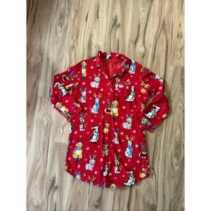 Nick & Nora Womens Multicolor Soft Christmas Dogs Flannel Nightshirt Size Large